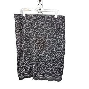 Elle 14 Women's Pencil Skirt Black Lace Lined Pull On Floral Sz14 Cotton Blend